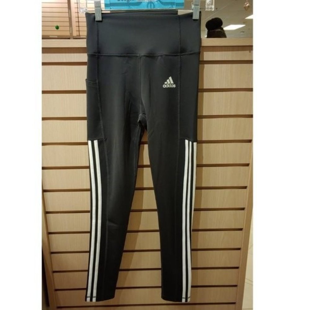 ADIDAS Women 7/8 Length 3-Stripe Active Tight High Waisted--Black - Picture 4 of 11